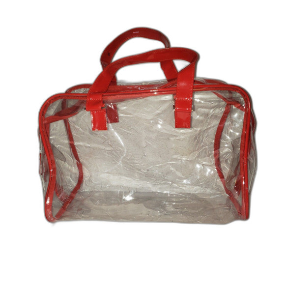 Transparent Clear and Red Tote with Double Zipper - Picture 1 of 4